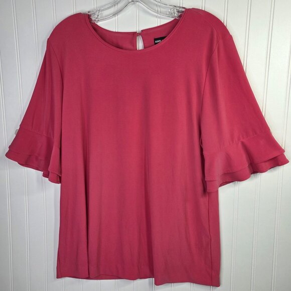 Karl Lagerfeld Paris Tops - Karl Lagerfeld Paris Blouse Womens Large Pink Ruffle Bell Sleeve Top Chic Preppy
